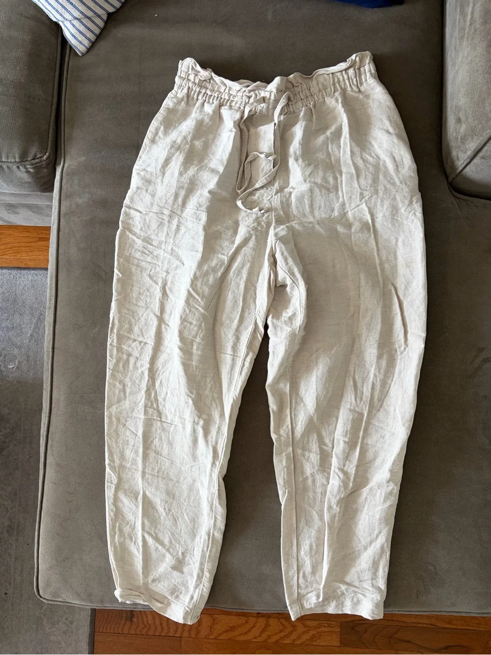 H&M Light Beige Drawstring Linen Jogger Pants M